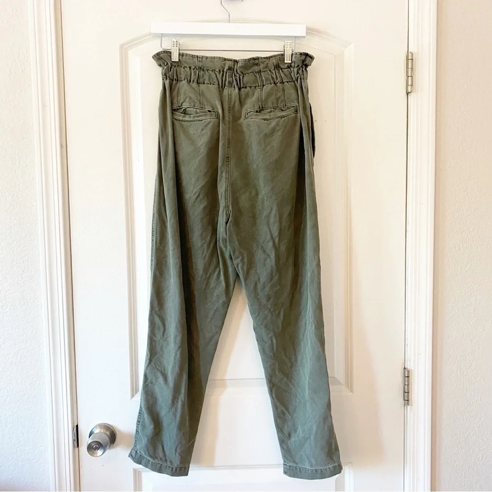 FREE PEOPLE Margate Pleated Paperbag Olive Green Relaxed Trousers